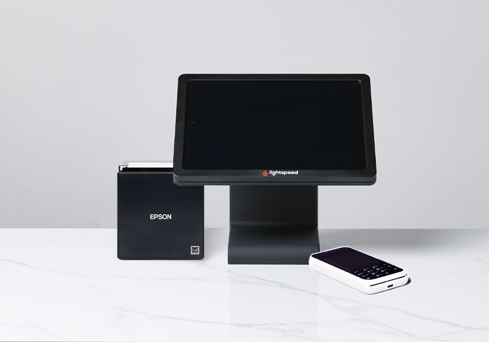 Lightspeed Kassensystem-Ständer mit Bondrucker und Kartenlesegerät